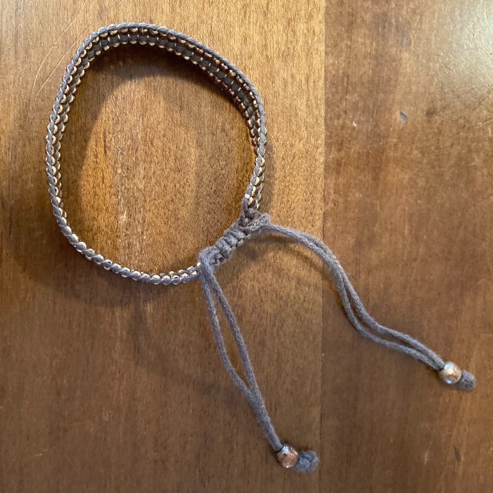 Gray and Gold Beaded String Bracelet